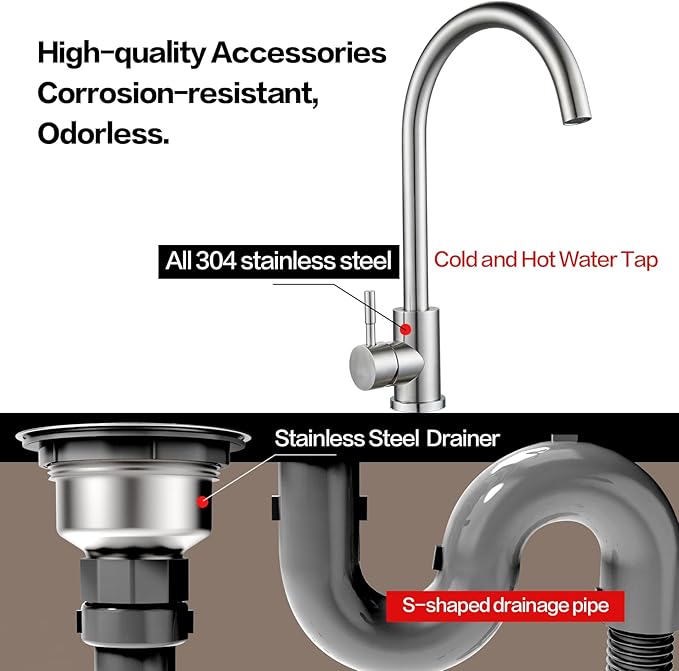 26" Freestanding Stainless Steel Utility Sink, Single Bowl Kitchen Sinks w/Storage Shelve, Black Heavy Duty Sinks with Cold & Hot Water Pipe for Commercial Laundry Room Farmhouse, 12-Gallon Basin