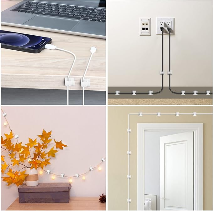 Adhesive Cable Clips Clear (45 PCS, Small), Upgraded Christmas Outdoor Light Clips, Wire Holder Cord Organizer for Cable Management Under Desk