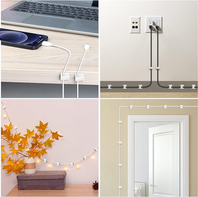 Adhesive Cable Clips White (Large, 45 PCS), Upgraded Wire Clips for Electric Wires, Cord Holders Management Under Desk, Car, Extension Cord, Ethernet Cable, LED Lights
