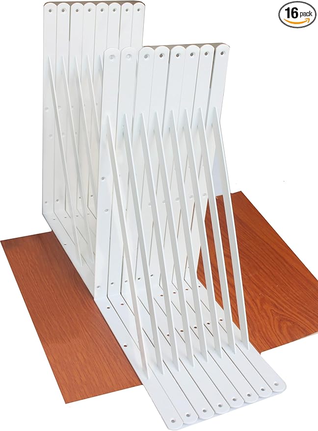 16 Pack L20 x H 12" White Heavy Duty Shelf Brackets with Screws Metal Shelf Brackets Shelf Support Angle Brackets for Shelves L Brackets Heavy Duty Floating Shelf