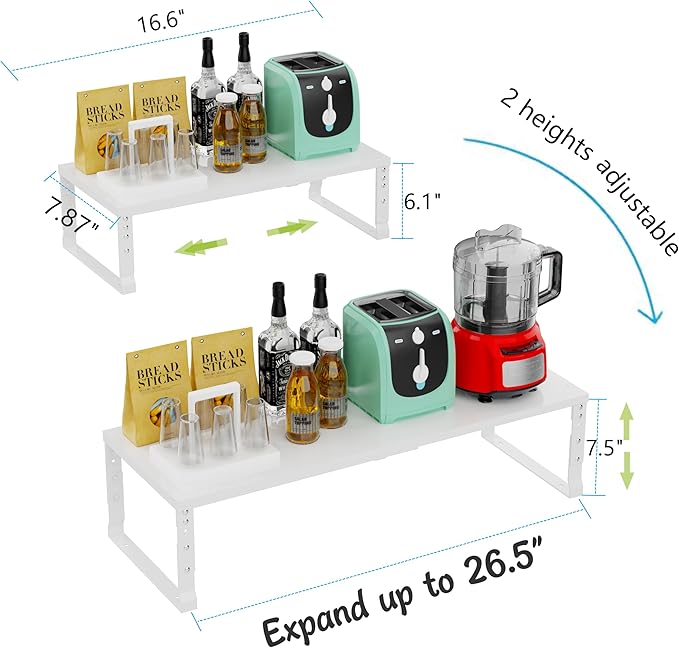 Expandable Stackable Spice Rack Organizer for Kitchen Cabinet,Adjustable Counter Shelf, countertop, Pantry,Cupboard,Bathroom,Bedroom(3Packs/White/Medium)