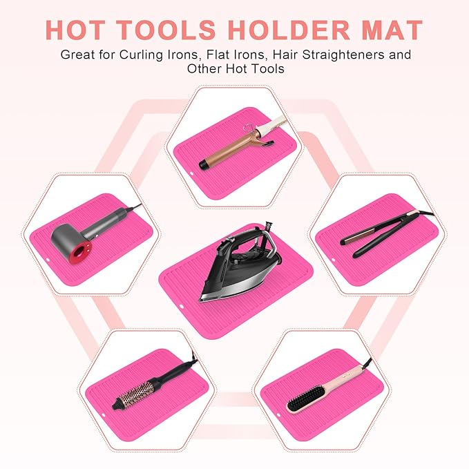 AMIJEAL Oversize Silicone Heat Resistant Mat for Hair Tools, Curling Iron Flat Iron Hair Straightener Holder Mat, Portable Hot Tools Sleeve Pad for Travel Vanity Salon(14.2" x 11.0")