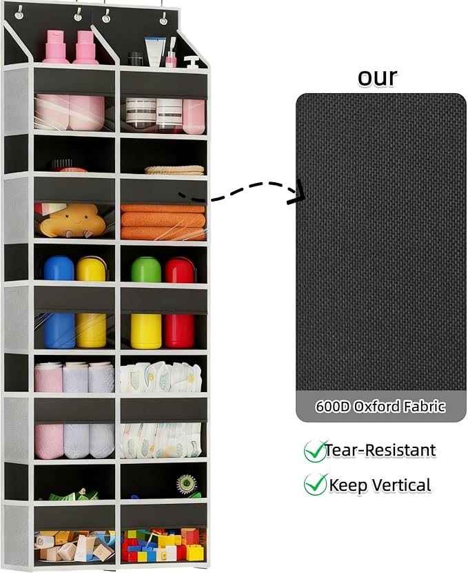 5-Tier Heavy Duty Over the Door Organizer with 10 Compartments - 600D Oxford Cloth Large Behind Door Storage for Closet, Nursery, Bedroom, Pantry, Diaper & Toy Organizer (black)