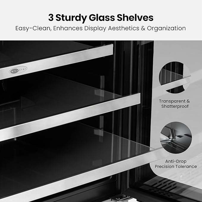 Whynter Beverage Refrigerator 24 Inch Drink Fridge with Glass Door Beverage Cooler 140 Cans Under Counter Beverage Fridge Freestanding 3 LED 34-54°F for Beer Home Bar Premium Series 5.65 cu.ft