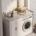 Washer Dryer Countertop, Foldable Laundry Countertop with Edge Rails - 27.5" x 54" Melamine Finish for Laundry Room Organization (Oak)