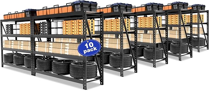 WORKPRO Garage Shelving, 68" W x 24" D x 65" H, 7200 LBS Load, Heavy Duty Metal Shelving for Storage, Industrial Shelving Storage Rack for Warehouse Kitchen Shop Basement, Black, Pack of 10