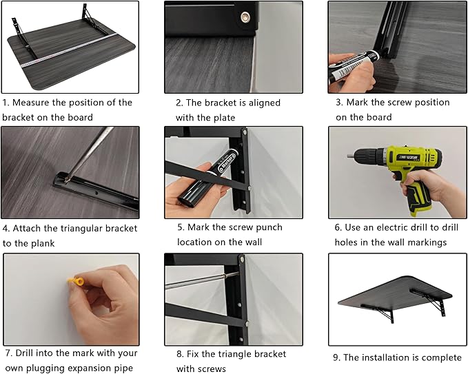 31" x 22.8" Wall Mounted Folding Desk, Floating Shelf Storage Table with Foldable Stand for Folding Tables for Balcony, Laundry, Kitchen, Home Office, Bedroom & Living Room (Grey)