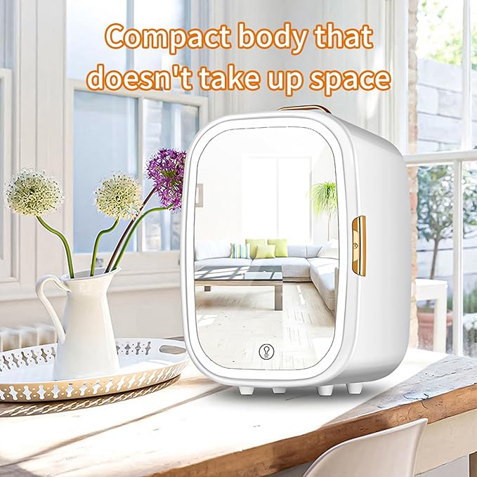 11 Liter Skincare Fridge, Makeup Refrigerator with Dimmable LED Mirror Door, Personal Beauty Fridge with Cooler & Warmer for for All Cosmetics and Skincare Needs (11Liter)