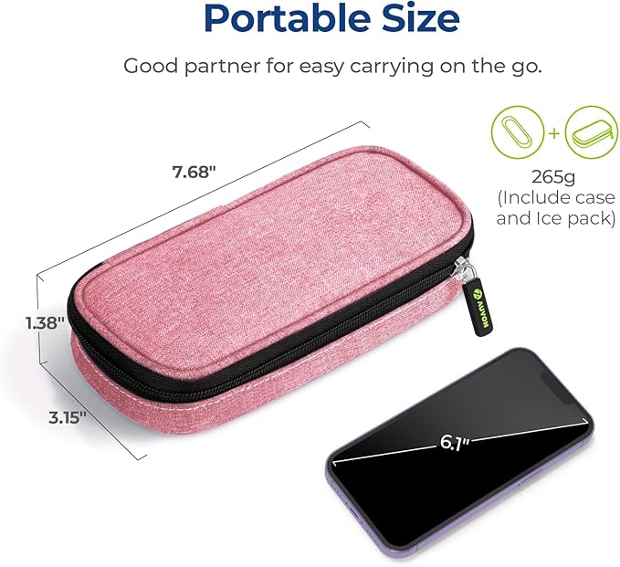 AUVON Insulin Cooler Travel Case with 2 x 90g TSA Approved Ice Packs, Diabetic Medication Insulated Cooling Bag for Insulin Pens and Diabetic Supplies Storage, Compact for Daily Life and Trips