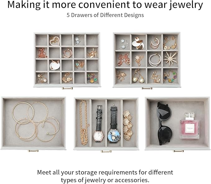 Large Jewelry Box, Jewelry Boxes for Women Large Jewelry Organizers and Storage, Jewelry Organizer for Rings Earrings Necklaces Glasses Bracelets Watches, Grey