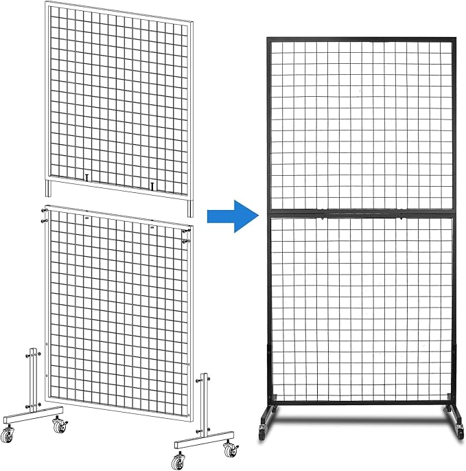Grid Wall Panels, 2 Packs 3'x 6' Grid wall Panels Stand with T-Base, Black Wire Gridwall Display Rack, Craft Show Display Rack, Art Gridwall Display Stand