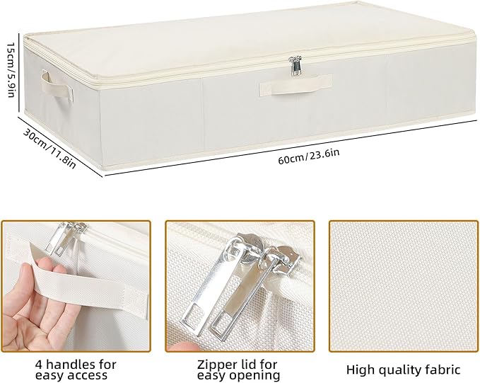 Under Bed Storage Containers, Storage Bins With Lids, Clothes Organizers for Blanket, Pillows, Shoes, Beige, 2 Pack, 23.6 x 11.8 x 5.9 Inch