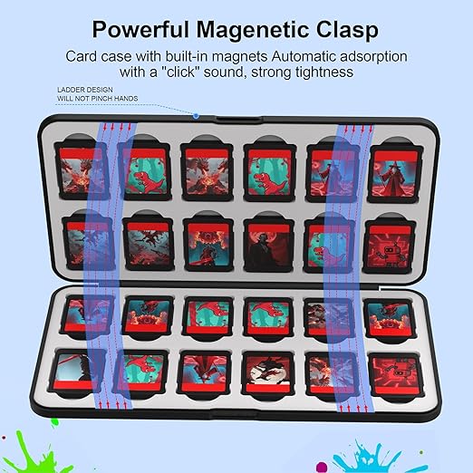 QuoLumPIA 24 Switch Game Card Case for Nintendo Switch 2/OLED/Lite - Holds 24 Cartridges & 40 SD Cards, Compact Storage, Portable Travel Essential, Gift, Hard Shell, Silicone Lining, Magnetic closure