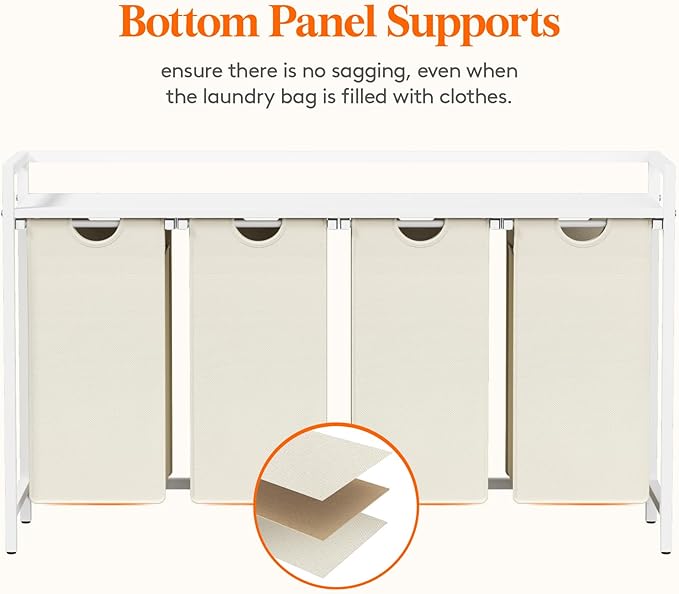 Lifewit Laundry Hamper 4 Section, 168L Pull out Laundry Clothes Basket Organizer with Large Top Shelf and 4 Removable Bags and Handles, Laundry Sorter for Laundry Room Bedroom Bathroom, White