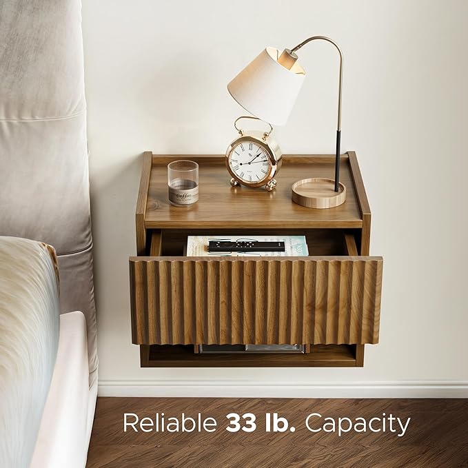 Floating Nightstand Bedroom Bedside Table - Floating Night Stand Set 2 for Small Spaces, Wall Mounted Cabinet with Storage Drawer, Brown Modern Night Stand for Dorm Hallway Entryway