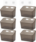 6Pcs Storage Organizer Bins Wall Mounted Organizer Basket Large Size Clear Plastic Makeup Organizer Adhesive Hanging Bin for Bathroom Kitchen Pantry（Grey）