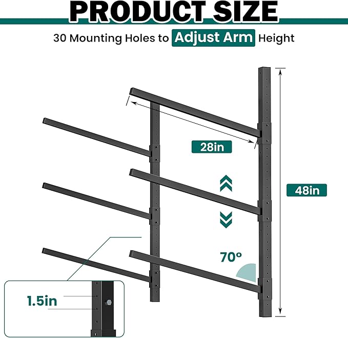 EVERHANGER Wall Mounted Kayak Storage Rack, Adjustable Kayak Holder, Heavy Duty Canoe Rack, Indoor & Outdoor Use