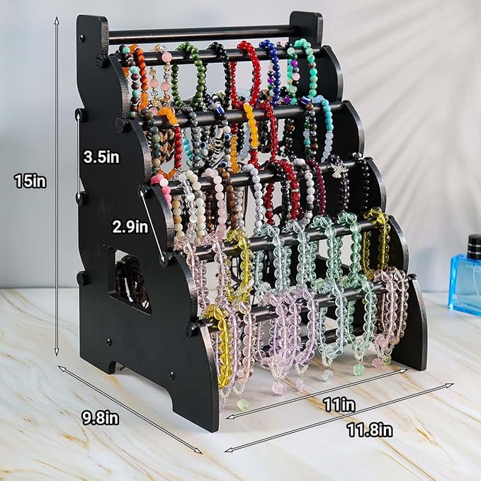 Wooden Bracelet Holder 8 Tier Jewelry Bracelet Display Stand, Portable Organizer for 150-240 Bangles & Scrunchies - for Vendors,Retail Stores, Craft Shows, and Home Storage (black)