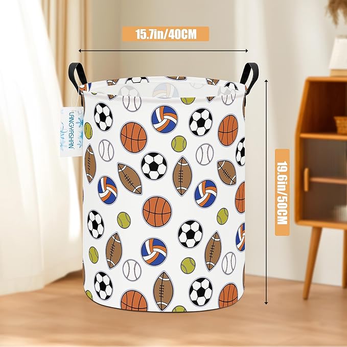 LANGYASHAN Laundry Basket Canvas Fabric Collapsible Organizer Basket for Storage Bin Toy Bins Gift Baskets Bedroom Clothes Children Nursery Hamper (Colorful Balls)