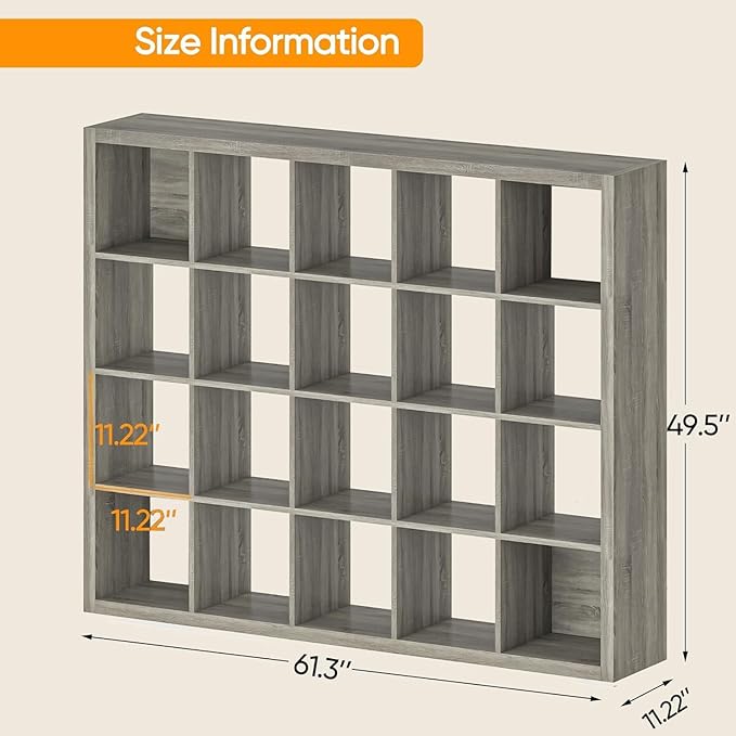 Bookshelf with Storage Bins, 20-Cube Storage Organizer with Back Panels, Modern Bookshelf for Bedroom, Multifunctional Display Cube Bookshelves for Living Room, Bedroom, Home Office