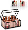 40 Lipsticks Organizer with Lid, Glass Display Box Fits Large Perfume & Skincare, Easy-Access Organiser for Vanity Countertop, Multifunctional Display Box in Any Rooms