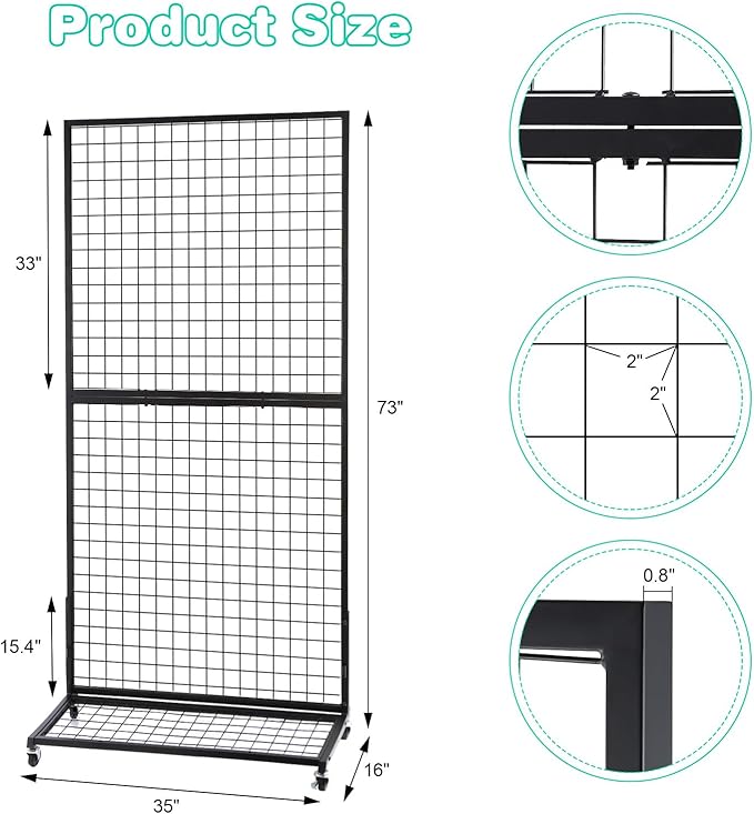 Grid Wall Panels, 2 Packs 3'x 6' Gridwall Display Stand with a Base Plate, Black Wire Grid Wall Display Rack, Craft Show Display Grid,Retail Display Stand
