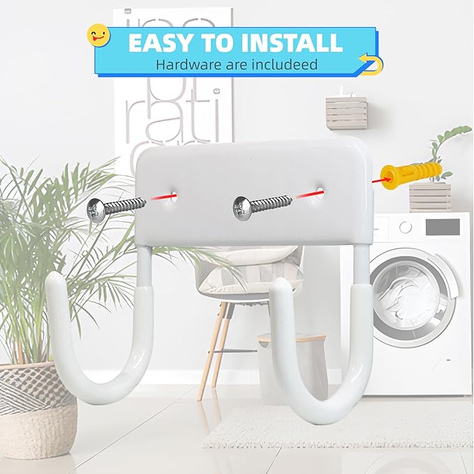 BiJun Ironing Board Holder Wall Mount, Ironing Board Hanger with 5 Inch Length, Iron Board Hook Wall Mount for Laundry Rooms (White)
