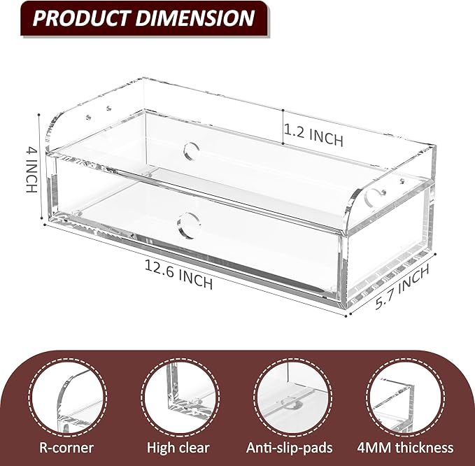 Acrylic Desk Organizer 12 "x 5.7" x 4", Clear Desktop Drawer Tabletop Storage Organization for Office Home Makeup Skincare Jewelry