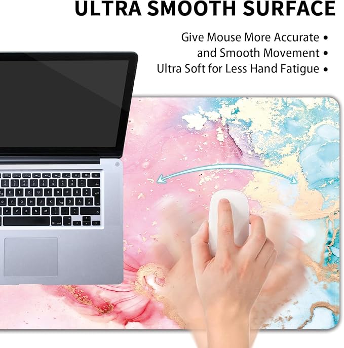 Cute Pink Marble Large Mouse Pad,Gaming Keyboard Desk Pad,Extended Mouse Mat Non-Slip Rubber Base with Stitched Edges for Office Game Home XXL 35.4"x15.7"