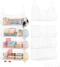 4 Tier Extra Large Hanging Closet Organizer,Closet Organizer Hanging with 5 S Hooks 4 Dividers,Clothes Organizer Clothing Sweaters Clutches Handbags Hats Accessories-White