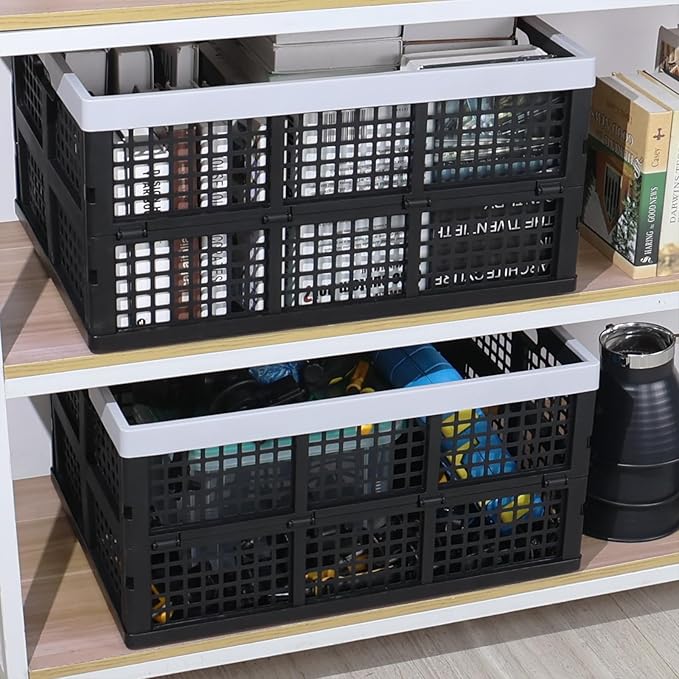66 L Extra Large Stackable Storage Crate, Set of 4 Plastic Collapsible Crates