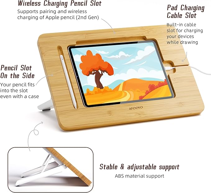 Wooden Tablet Drawing Stand - Portable & Adjustable 5 Angles for Laptop,Laptop Stand Riser,Compatible with 12.9/13 inch iPad Pro(3rd-6th Gen)