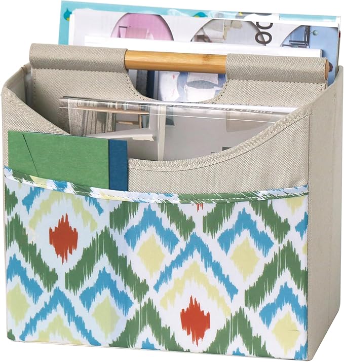 EZDeco Magazine Holder Boho Magazine Rack Floor Foldable 3 Pocket Magazine Basket for Desktop Magazine File Newspaper Book Storage for Farmhouse Bathroom Living Room Home