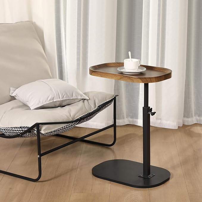360° Swivel TV Dinner Tray Table for Living Room and Bedroom, Adjustable Height C Shaped End Table for Couch, Couch Tables That Slide Under, C Shaped Side Table for Sofa, Bed,Snack