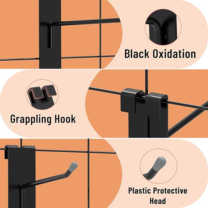 HUHOLE Gridwall Hooks 4 Inch, 50PC Display Hooks for Grid Wall, Hook for Grid Wall Panel, Black
