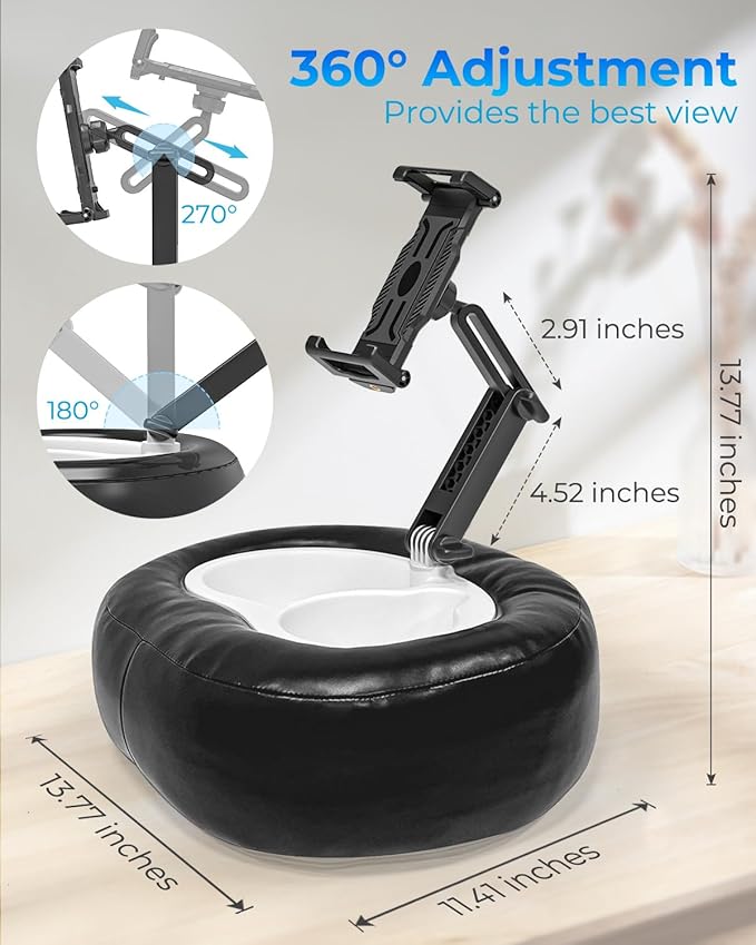 Tablet Pillow Stand with Storage Liner - Leatherette, Stable Support for 6.1-15.6 Inch Devices, Waterproof & Foldable for Sofa/Bed/Floor, Fit Thickness Case for iPad Pro/Air/Mini, Galaxy Tab
