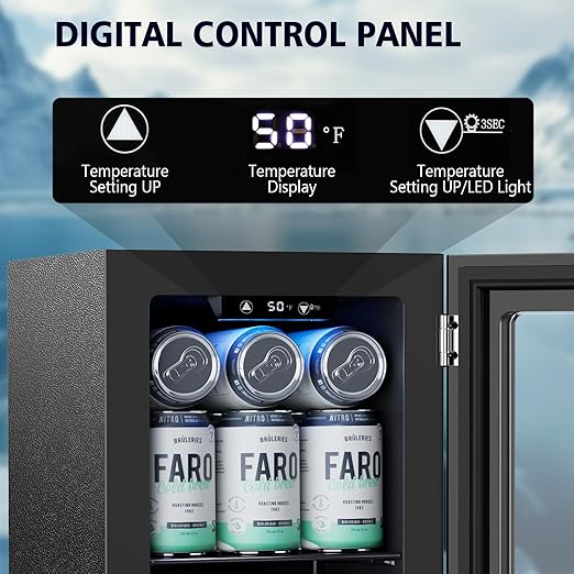 COWSAR Commercial Beverage Refrigerator 24-Can Mini Fridge, Countertop Wine Cooler Small Adjustable Digital Thermostat, LED Light, Freestanding Countertop Drink Refrigerator for Home, Bar & Office