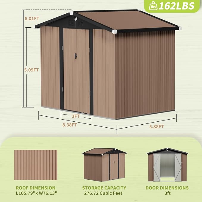 Metal Storage Shed,Outdoor Storage Building 8x6,Large Backyard Shed with Lockable Door,Waterproof Outside Storage Shed