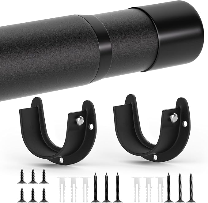 Closet Rod, 17 to 38 Inch Adjustable Closet Bar for Hanging Clothes, Heavy Duty Clothes Hanging Rod Closet Poles for Wardrobe, Laundry, Bathroom, Windows, Matte Black, 1.3 Inch Diameter