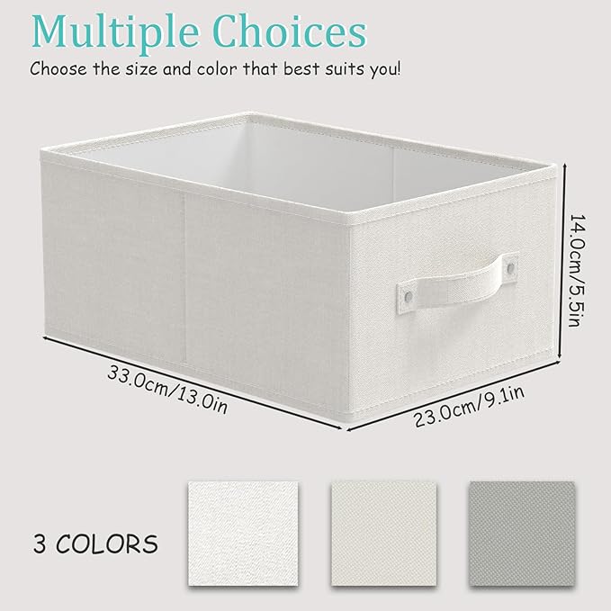 Storage Bins, 3 Pack Foldable Cloth Basket, Cube Organizer with 2 Handles, Suitable for bedrooms, living rooms, wardrobes, and workspaces, White & Ivory, 13 x 9.1 x 5.5 In, XSNY11WS-3