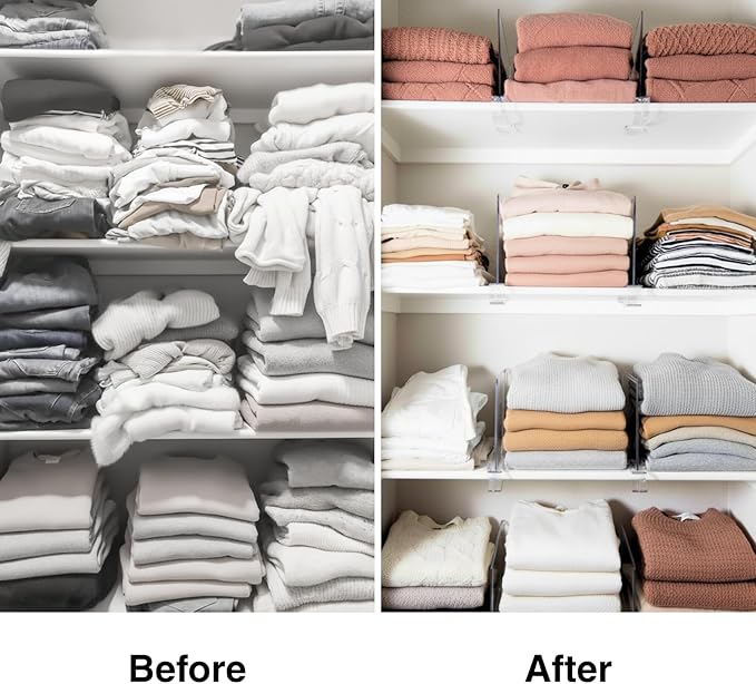 Shelf Dividers Purse Organizer for Closet: 16-Pack Acrylic Bag Storage Organizer for Handbags, Clutches, Clothes, Sweater, Towel on Wood Shelves