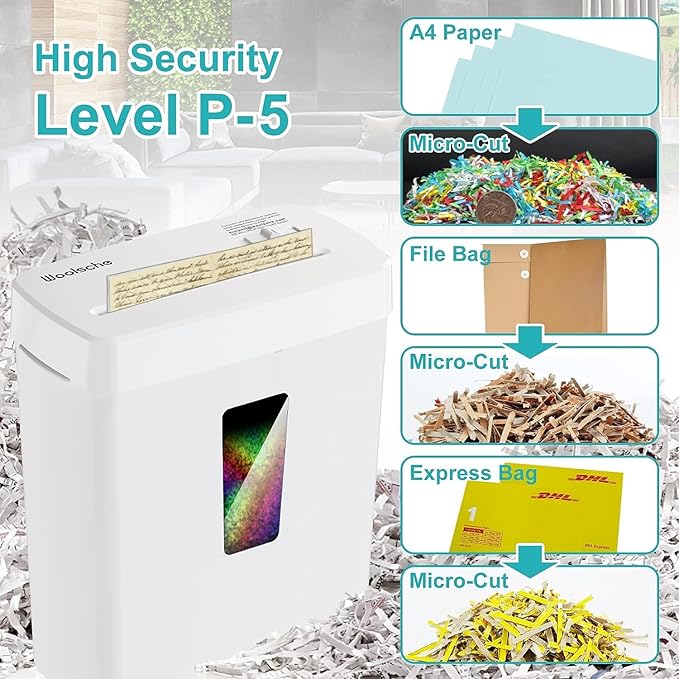 Woolsche Paper Shredder, P-5 Security Level, 5-Sheet Micro Cut with 3.43-Gallon Basket, Durable & Fast with Jam Proof System, Paper Shredder for Home Office (ETL)