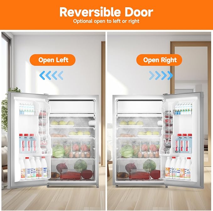 4.3 Cu.Ft Mini Fridge with Freezer, Single Door Refrigerator With 7 Settings Temperature Adjustable and 3 Removeble Shelves, Low Noise, Dorm Fridge, Mini Refrigerator for Bedroom, Office, Dorm
