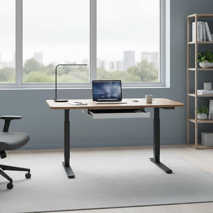 PERFECT POSTURE Max Under Desk Storage Drawer – Large Desk Drawer with Lock for Regular & Sit-Stand Standing Desks, Gray (19.3" x 10")