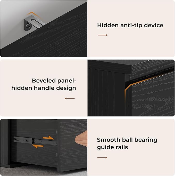 Tall Dresser for Bedroom, 5 Chest of Wooden Drawers, Vintage Dresser, Closet Storage Dressers Organizer for Bedroom, Living Room, Hallway (Black+Brown)