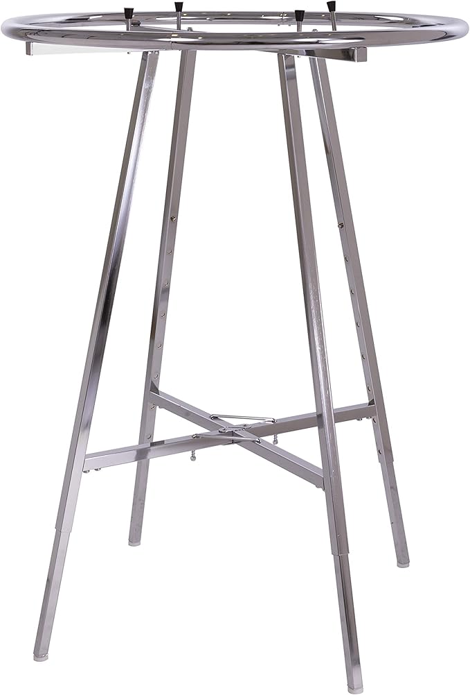 Econoco 36-Inch Folding Round Garment Rack, Adjustable 48–66″ Height Retail Display, Chrome Finish