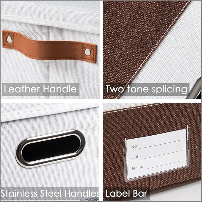 PRANDOM Foldable Storage Bins with Handles [3-Pack] Fabric Collapsible Storage Boxes Baskets Cubes Containers with Handles for Closet Living Room Bedroom (Brown & White 11.5x8.5x6.7'')