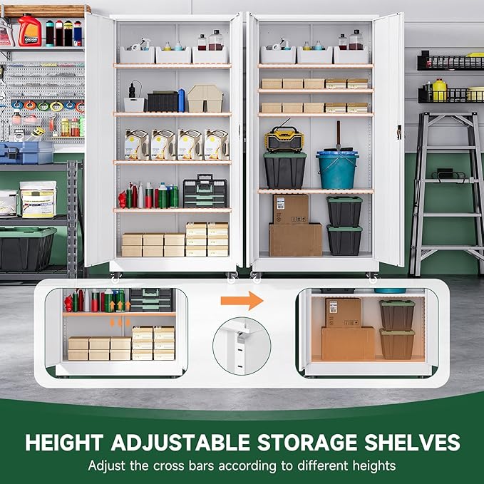 Letaya Metal Garage Storage Cabinets with Lock Door and Adjustable Shelves, Steel Tool Cabinets for Home,Office,Warehouse Organisieren (White, 75" H)