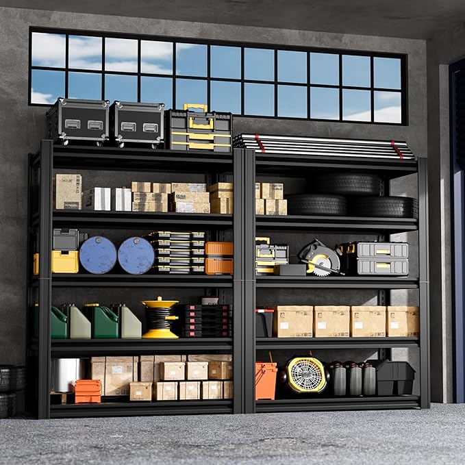 5-Tier Garage Storage Rack 35”D X 17.7”W X 72”H 2500LBS Capacity Industrial Shelving Unit Heavy-Duty Metal Shelf (Black)