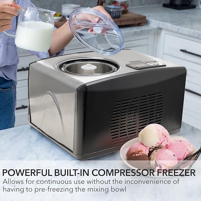 Whynter Ice Cream Maker Machine 1.6 Qt. Automatic with Built-In Compressor, LCD Digital Display & Timer, No Pre-Freezing, ICM-15LS, Stainless Steel